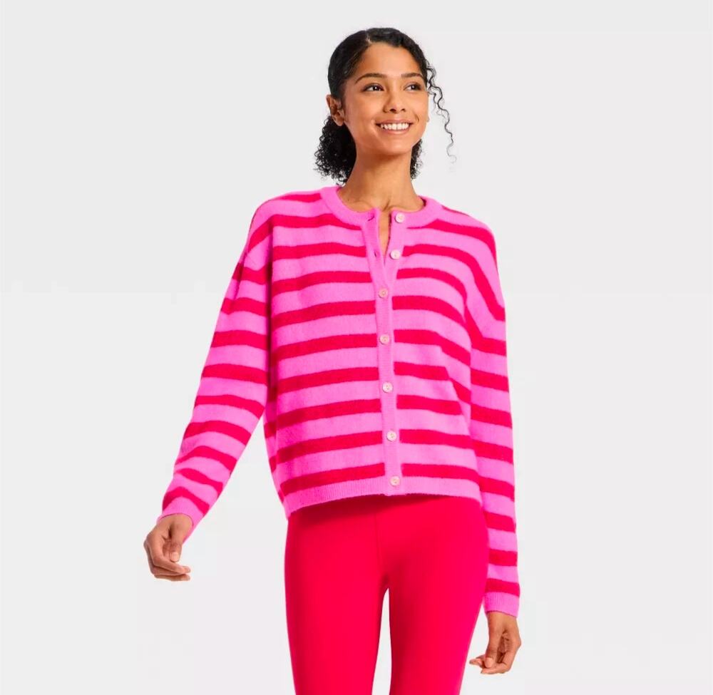 Joylab Bright Pink Striped Button Up Cardigan XS